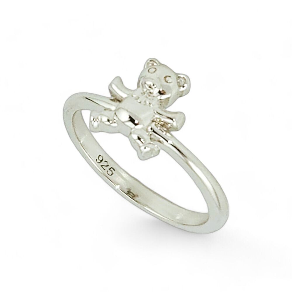 Sterling Silver 925 Teddy Bear with Tie Ring